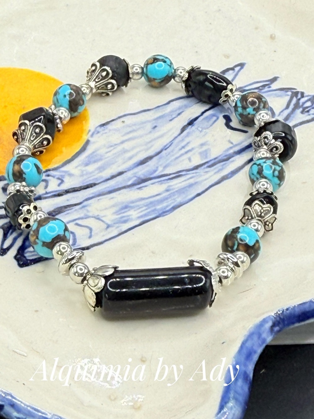 Turquoise and silver Beaded Bracelet